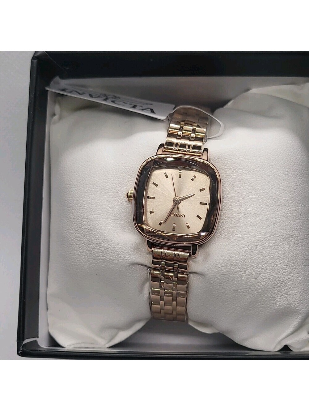95 Invicta Women's Square 23mm Gold Dial Analog Metal Bracelet Wristwatch in Box